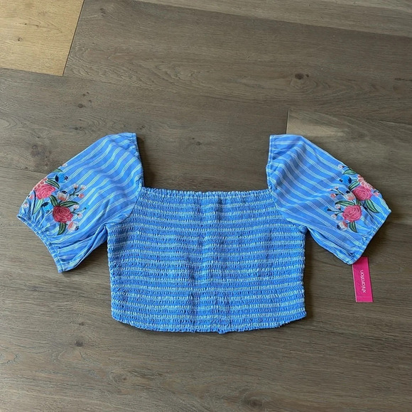 Embroidered Stripped Crop Top Size Large NWT - Picture 3 of 7